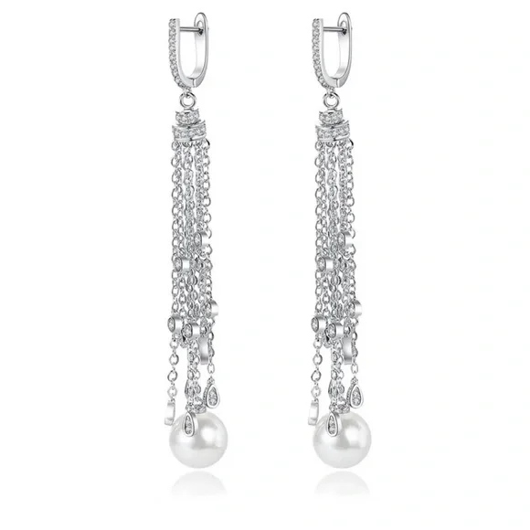 Silver Long Dangle Necklace Earring Set